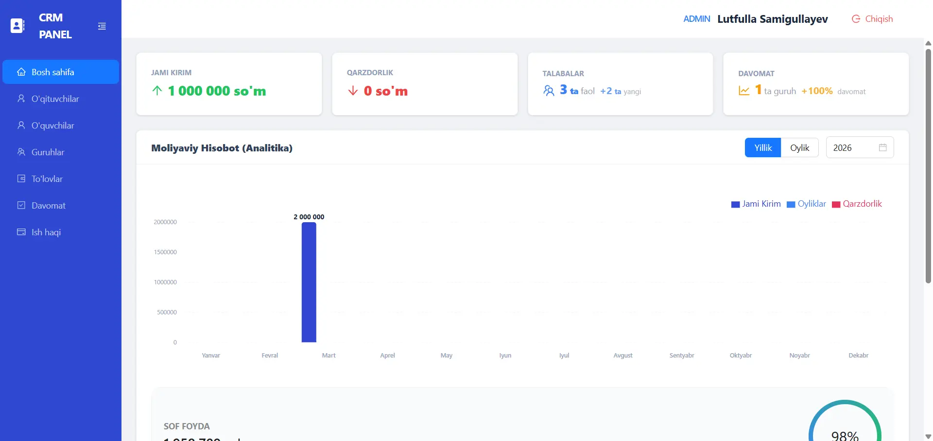 CRM Panel - O'quv Markaz
